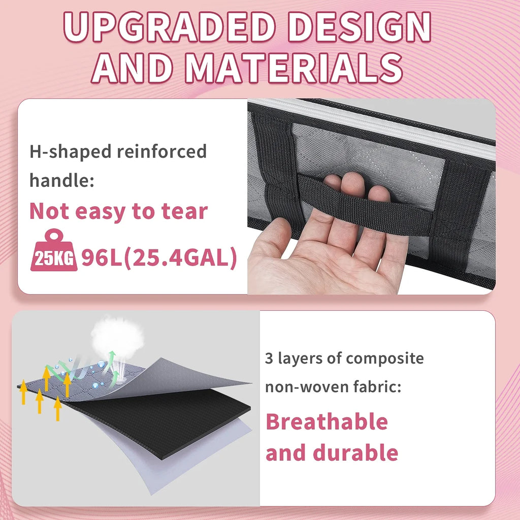 96L under Bed Storage Bags with Reinforced Handle, 2Pcs Underbed Storage Containers with Extra Zipper, Foldable Visible Closet Storage Organizers