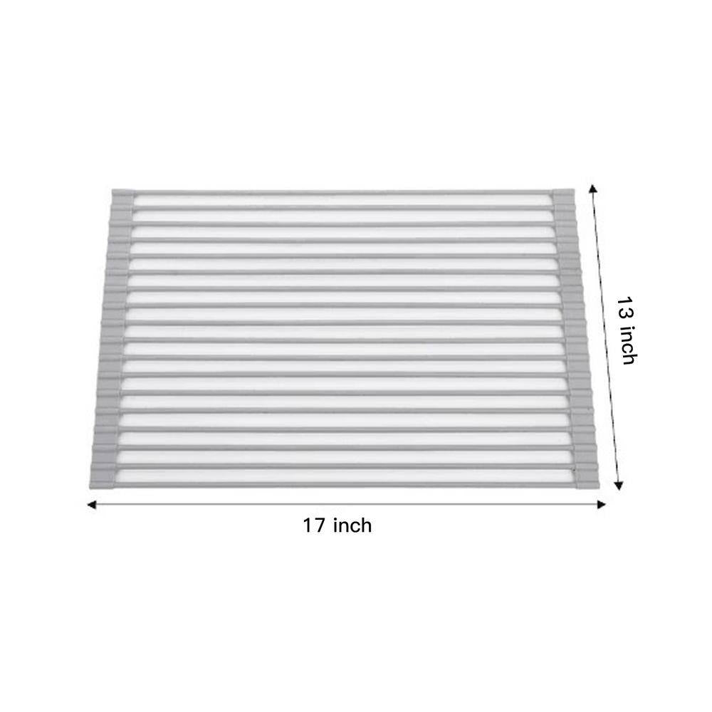 17 In. X 13 In. Roll-Up Kitchen Sink Drying Rack, Foldable Dish Rack in Gray
