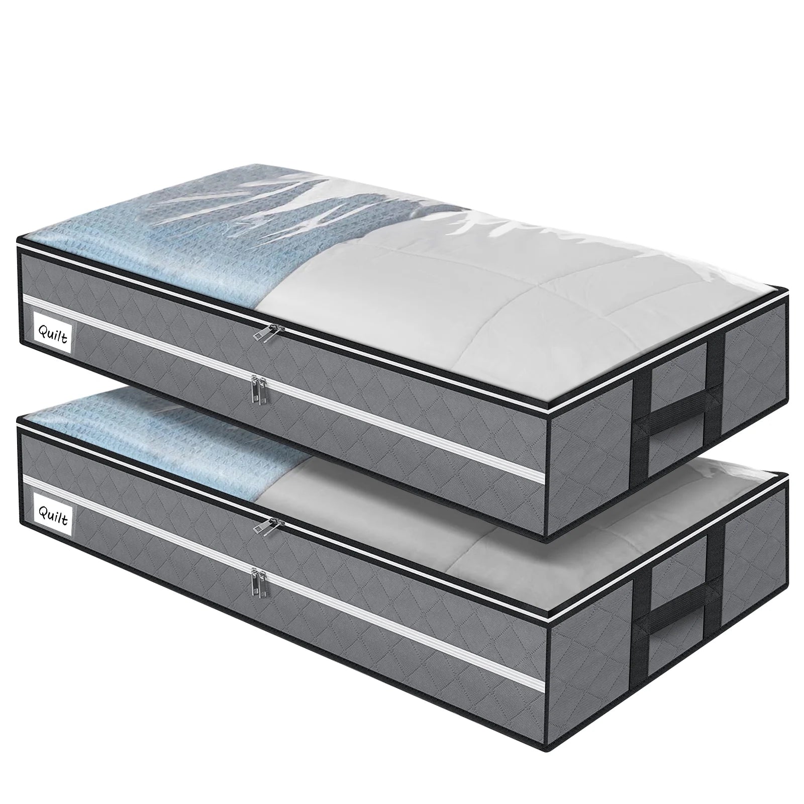 96L under Bed Storage Bags with Reinforced Handle, 2Pcs Underbed Storage Containers with Extra Zipper, Foldable Visible Closet Storage Organizers