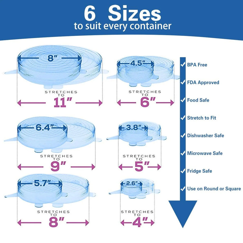 Silicone Stretch Lids, Durable & Eco-Friendly Elastic Lids Reusable Heat Resistant Various Sizes Cover for Bowl (Blue-6Pack)