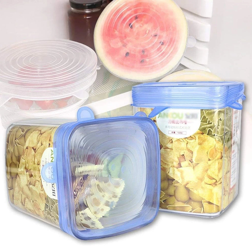 Silicone Stretch Lids, Durable & Eco-Friendly Elastic Lids Reusable Heat Resistant Various Sizes Cover for Bowl (Blue-6Pack)