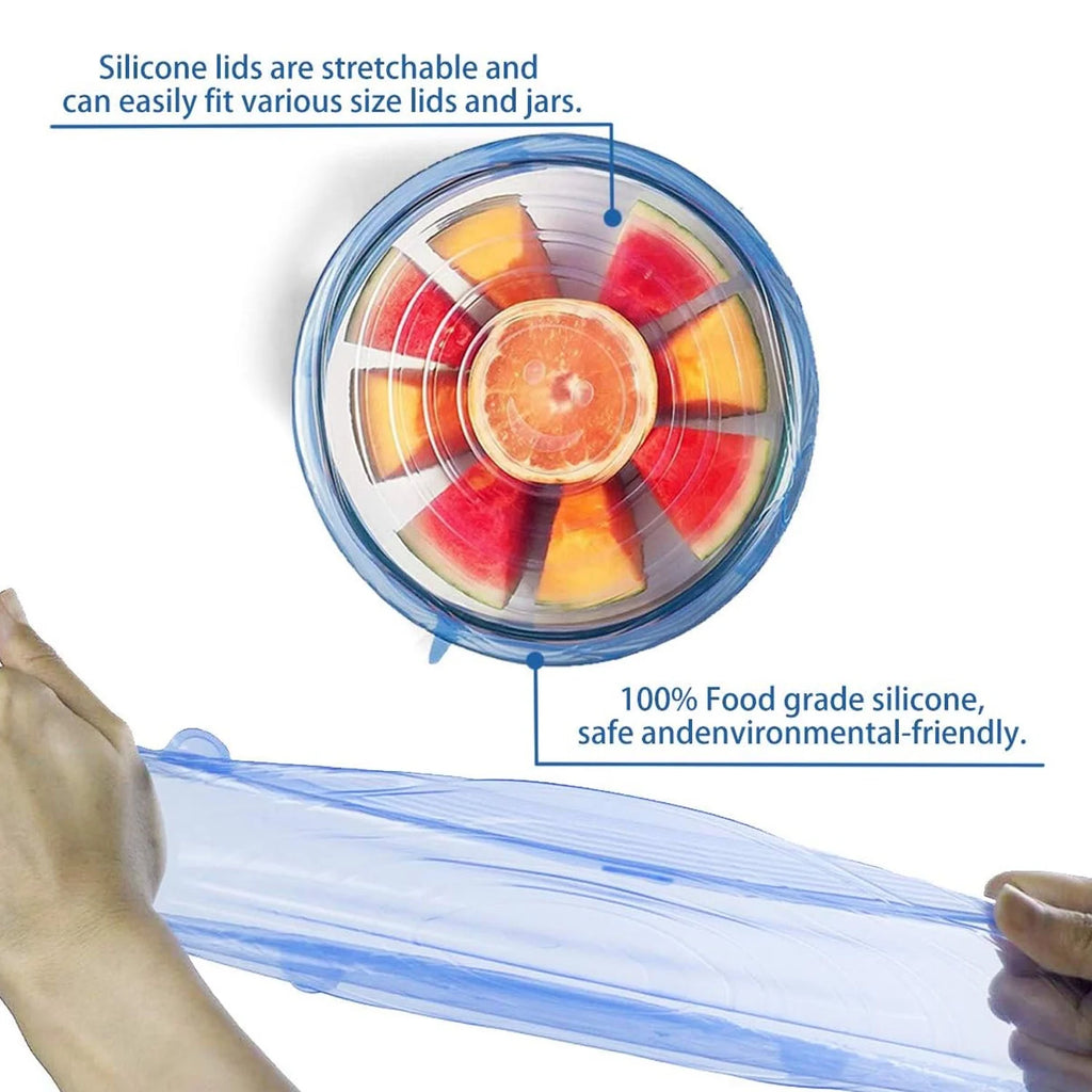 Silicone Stretch Lids, Durable & Eco-Friendly Elastic Lids Reusable Heat Resistant Various Sizes Cover for Bowl (Blue-6Pack)
